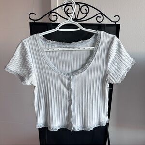 Crop top light blue Ribbed Lace Trim Top size Small